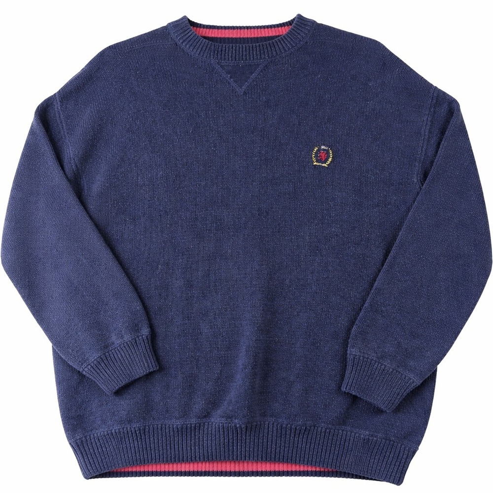 TOMMY HILFIGER Sweater Vintage Crest Men's L Navy Blue Crewneck Preppy Classic